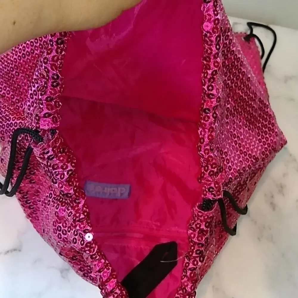 Claire's Dance Bag Pink Sequined Draw String Think First Dance Later